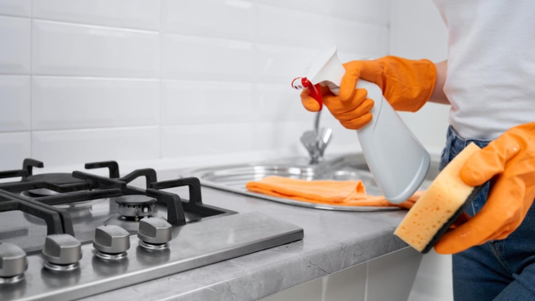 cleaning kitchen