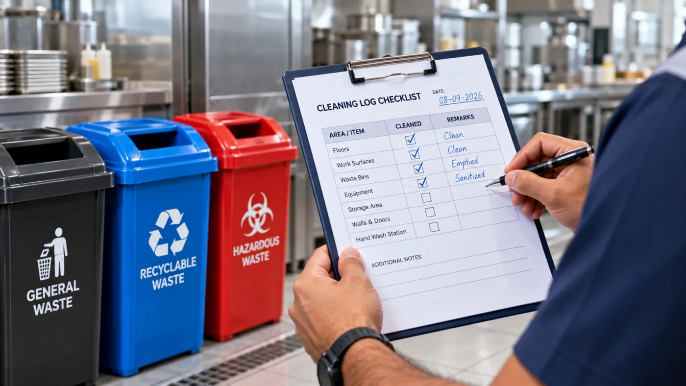 "Dubai Municipality cleaning inspection checklist on a clipboard