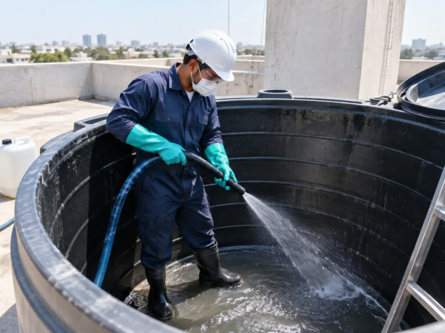 image 8 water tank cleaning Dubai technician rooftop tank